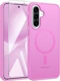 FNTCASE for Galaxy A36 5G Phone Case, Fit for Magsafe, Screen Protector | Translucent Matte Magnetic Back, 14FT Military Grade Drop Protection, Shockproof Protective Phone Cover, Pink by FNTCASE