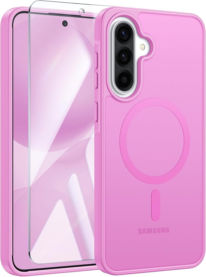 FNTCASE for Galaxy A36 5G Phone Case, Fit for Magsafe, Screen Protector | Translucent Matte Magnetic Back, 14FT Military Grade Drop Protection, Shockproof Protective Phone Cover, Pink by FNTCASE
