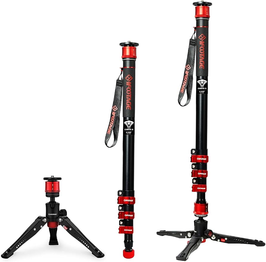 IFOOTAGE Cobra 3 A180F Aluminum Camera Monopod 71" | Telescopic Video Monopod with Feet Compatible with Sony Canon Nikon DSLR Cameras, Payload 17.6lb by IFOOTAGE