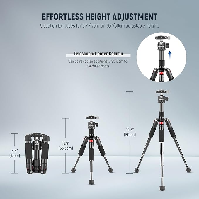 NEEWER Mini Desk Camera Tripod with Cell Phone Holder, 20"/50cm, TP-AAM521 | Compatible with iPhone Video Recording Filming, Small Portable DSLR Camcorder Webcam Stand, 360° Ball Head 1/4" QR Plate - Image 3