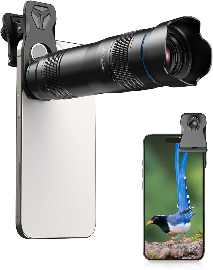 MIAO LAB 28X High-Power Telephoto Lens for Smartphone – Universal Clip-on Telephoto Lens for iPhone, Samsung, Android, Clear Long-Range Shots, Also Works as Monocular by MIAOLAB