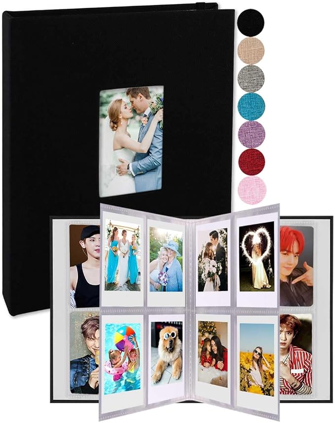 GPIRAL 2x3 Polaroid Photo Album Book 208 Vertical Photos - Linen Photo Album Compatible with Fujifilm Instax Mini Film 7s 8+ 9 11, Polaroid Snap/PIC 300, HP Sprocket, Zip Printer, Black by GPIRAL