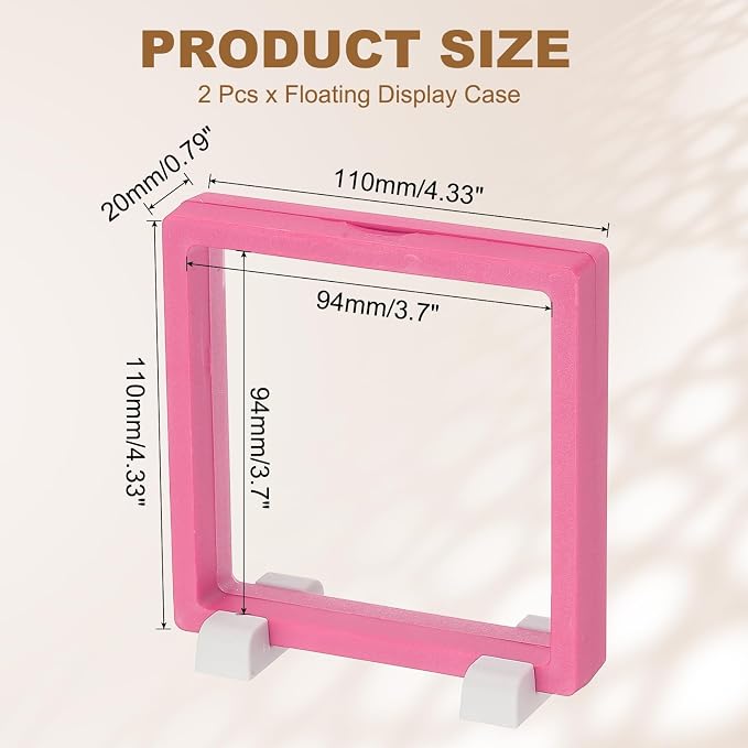 PATIKIL 2Pcs Floating Display Case, 4.3 Inch Jewelry Display Case Stand Challenge Coin Holder Frames Transparent Small Storage Box 3D for Necklace Bracelets Pendants, Rose Red/White - Image 2