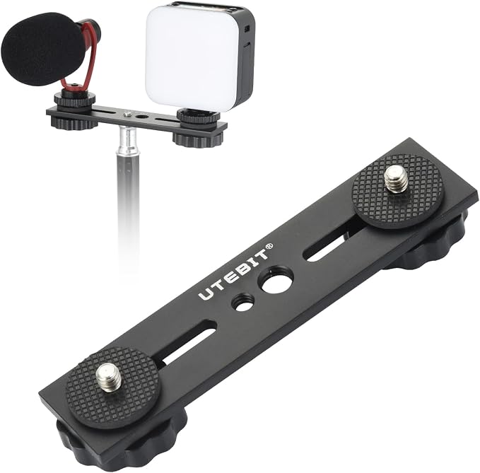5 inch Flash Bracket with 1/4" Hot Shoe Mount, Black | Dual Camera Mount Flash Bracket Extension Bar with 1/4-3/8 Thread Hole Tripod Mount for Camera/LED Light/Microphone by UTEBIT