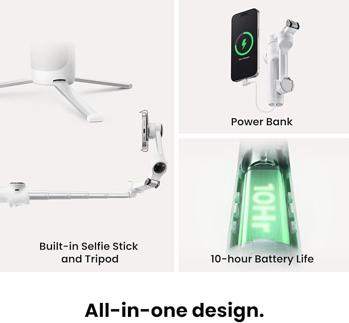 Insta360 Flow 2 Pro Gimbal Stabilizer for iPhone, Android, Phone Gimbal with AI Tracking, Fill Light, Built-in Selfie Stick & Tripod, Vlogging, Travel, Family, Sport - Ultimate AI Tracker Bundle Grey - Image 4