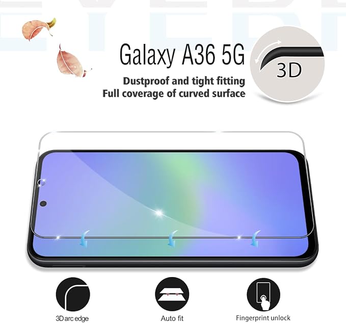Galaxy A36 HD Clear Tempered Glass Screen Protector + Camera Lens Protectors, [2+2 Pack] [3D Glass] [Anti-Glare] [Bubble-Free] Screen Protector Glass For Samsung Galaxy A36 - Image 3