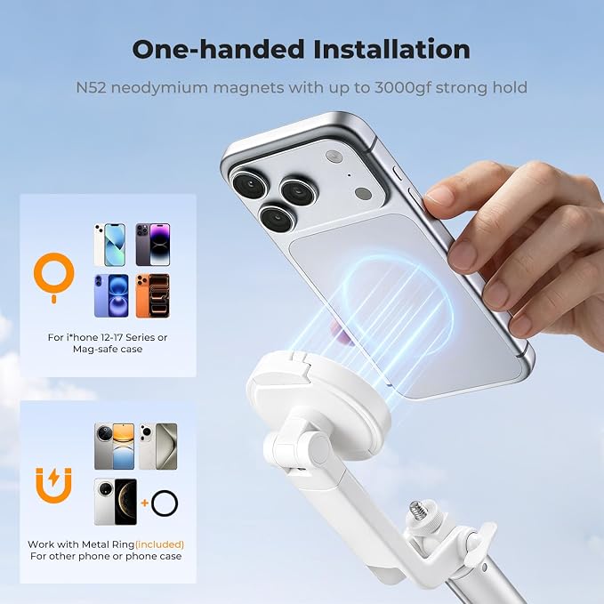 K&F CONCEPT 72" Selfie Stick for iPhone, Phone Tripod with Light | Clip & Magnetic, Light, Remote, 1s Open & Close, Compatible with iPhone 17-12 Osmo Pocket 4/3 Luna Ultra, X97C6 - Image 2
