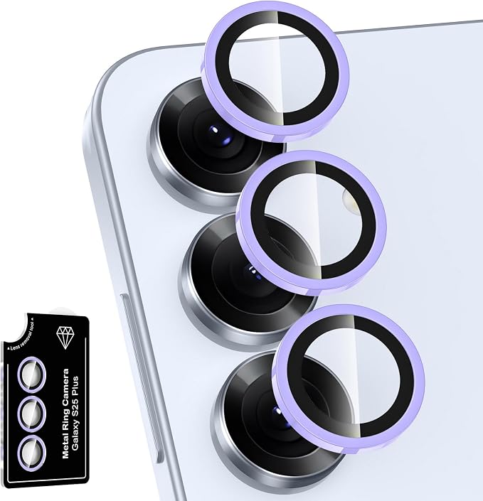 for Samsung Galaxy S25 Plus Camera Lens Protector, Individual Metal Ring Tempered Glass Lens Cover, [Strong Adsorption] Scratch Resistant Ultra-Thin HD Clear Lens Cover, 1 Set-Purple Shine by Btscase