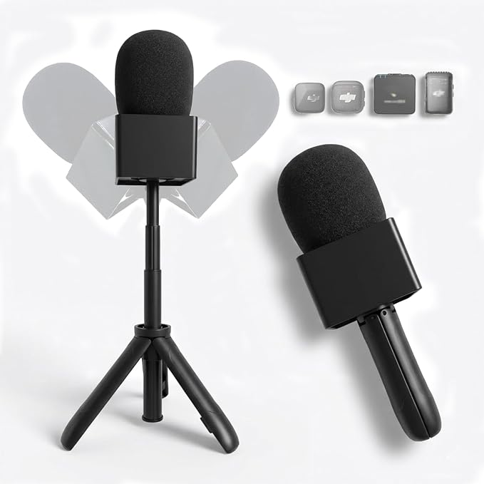 Mic Holder Stand for DJI Mic Mini2/Mini/3/2 RODE Wireless Microphone Desk Desktop Tripod & Handheld Interview Adapter, 2in1 Tabletop Telescopic Handle with Mic Flag for Vlog Podcast by CameraAccessories