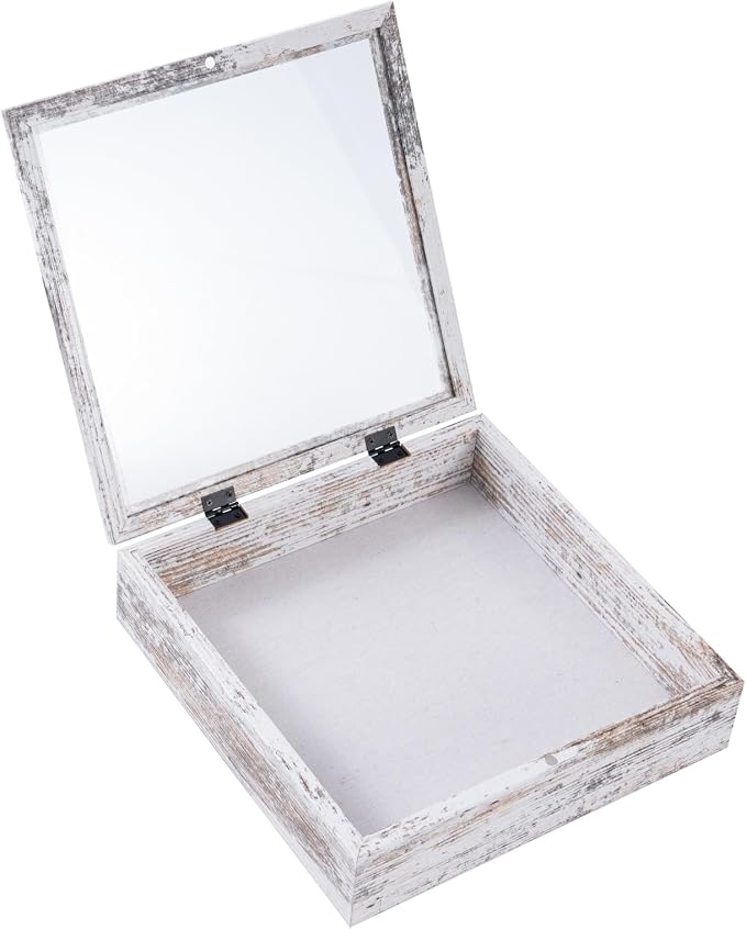 Muzilife 11x11 Shadow Box Picture Frame, 2.16 Deep, Real Glass, Rustic White - Image 8
