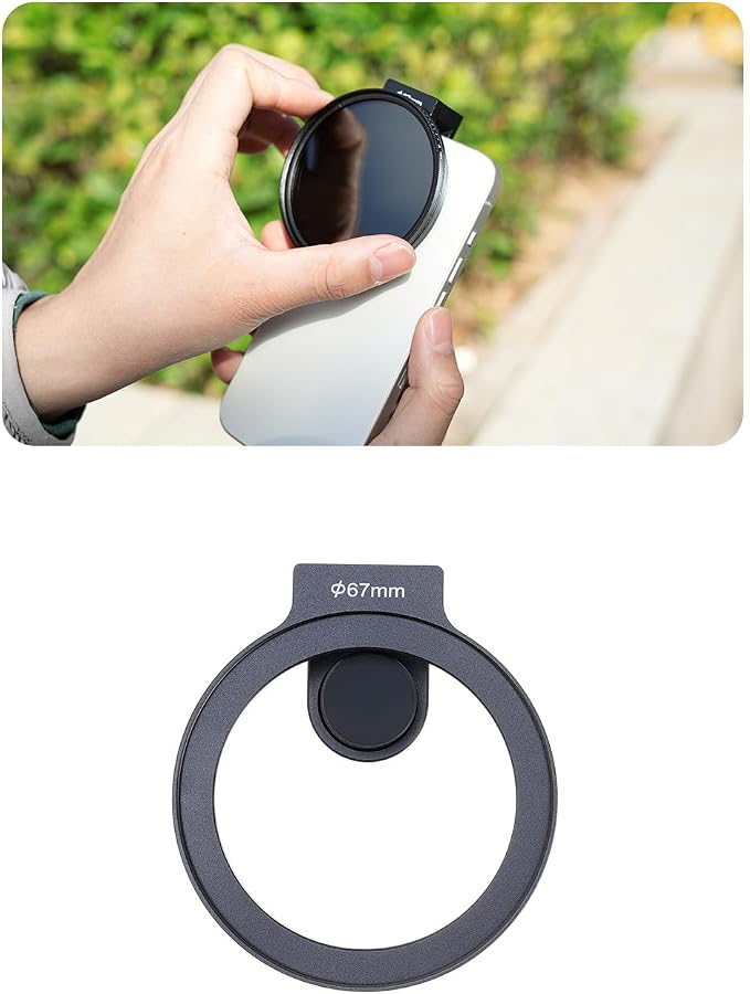 Clip-on 67mm Thread Lens Filter Adapter Kit for iPhone 16 15 14 Pro | Max 16 Plus Smartphone Cell Phone,Cold Shoe Mount for LED Light,Anti-Slip/Anti-Scratch Lock Knob (Filter adapter) - Image 7