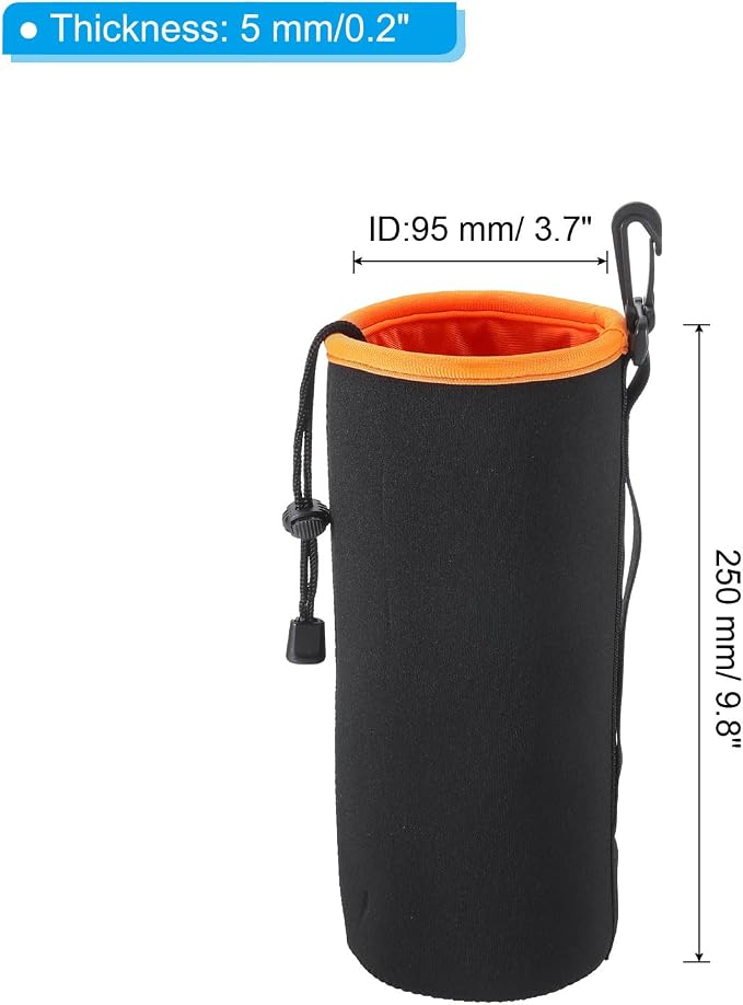 PATIKIL Camera Lens Bag, 2 Pcs 3.7" ID x 9.8" H Cylindrical Drawstring Lens Pouch with Thick Protective Neoprene, Lens Case for DSLR Camera Lens, Water Coffee Cups Black, Orange - Image 2