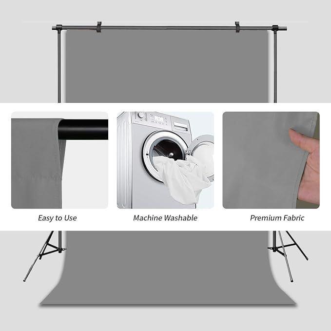 Gray Photo Backdrop for Photoshoot Solid Color Background 5x7 ft | Grey Photography Photobooth Curtain for Headshot, Homestudio, Portrait, Video, Meeting, Easy to Install, Washable Fabric - Image 5