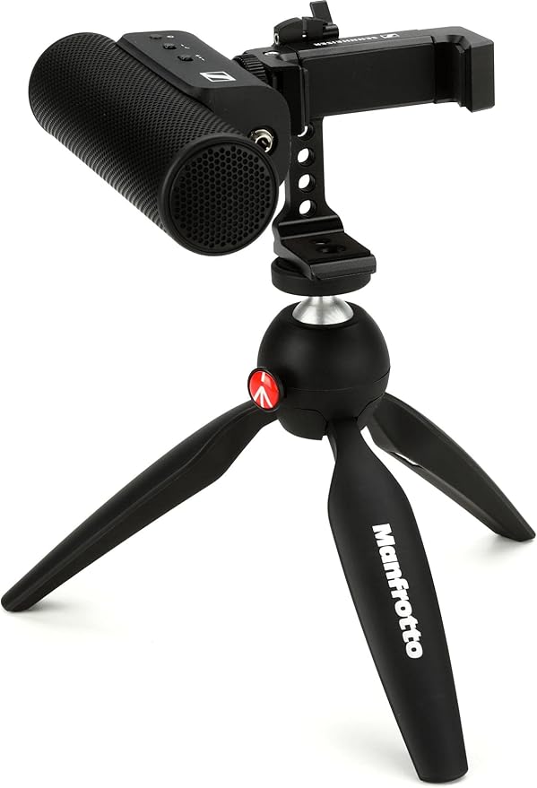 SENNHEISER Professional MKE 400 + Mobile Kit, Directional On-Camera Microphone with Smartphone Clamp & Manfrotto PIXI Mini Tripod, 509257, Auxiliary,Black | Supercardioid microphone with Manfrotto tripod and smartphone clamp for vlogging, filmmaking an... by Unknown