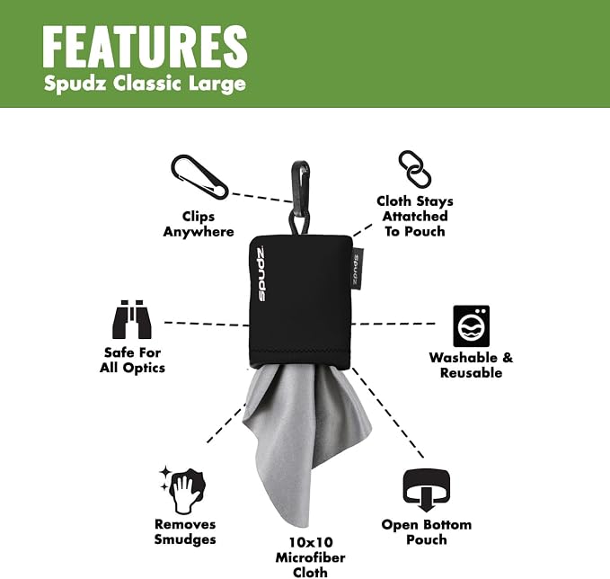 Classic Microfiber Lens Cleaner – Clip-On Pouch, Washable – for Binoculars, Scopes, Glasses, Screens | Classic | Red, 10 x 10 Inch - Image 3