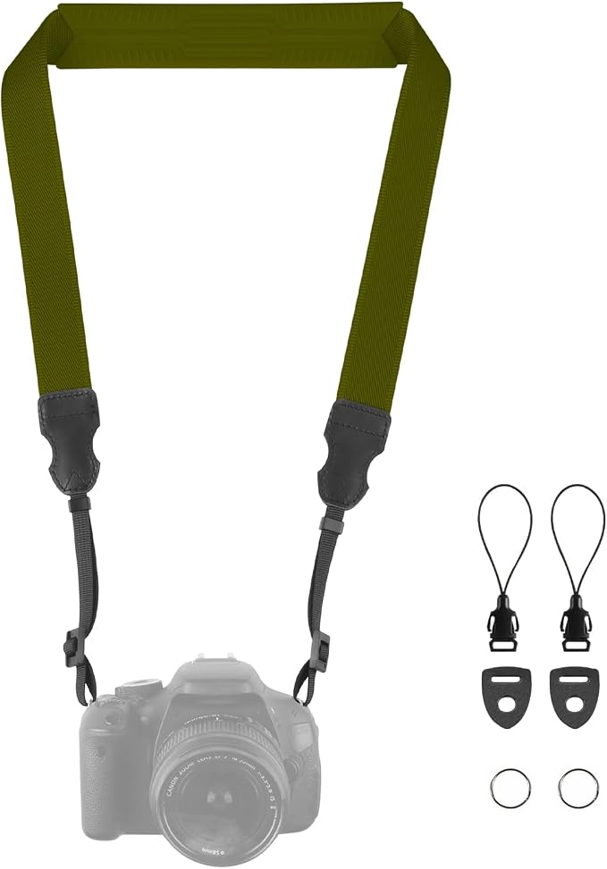 FIEIL Neck Strap Silicone Camera Straps - Padded Camera Strap, 1.5" Wide Adjustable Nylon Shoulder Strap - Compatible with Canon, Nikon, Sony, and More DSLR and Mirrorless (Army Green) by FIEIL