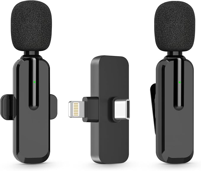 MAYBESTA Wireless Lavalier Microphone for iPhone, iPad, Android - Bluetooth Lapel Phone Mic for Video Recording - Mini Clip on Microphones for YouTube Podcast Interview(2-in-1 Port) by MAYBESTA