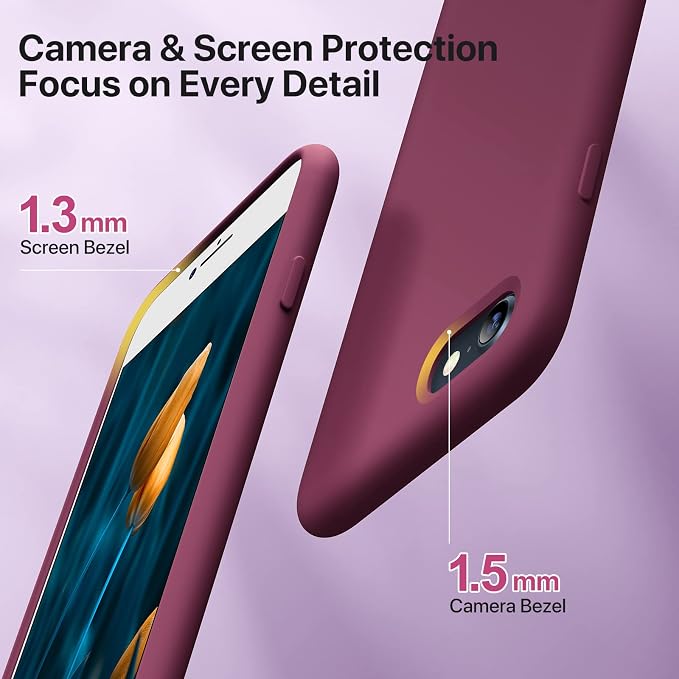 Miracase Silicone for iPhone SE 2022/SE 2020/7/8 Case,Wine Red | Ultra Slim Cover with Screen Protector, Soft Microfiber Lining, Multi-Color Premium Silicone Shockproof Phone Case - Image 4