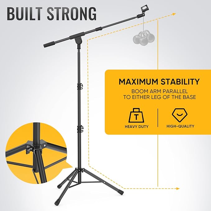 Microphone Stand for Light Microphone less than 1 LB - Tripod Boom Arm Mic Stand with Carrying Bag, 2 Mic Clips and Screw Adapter Portable for Singing Performance Wedding Stage and Mic Mount - Image 4
