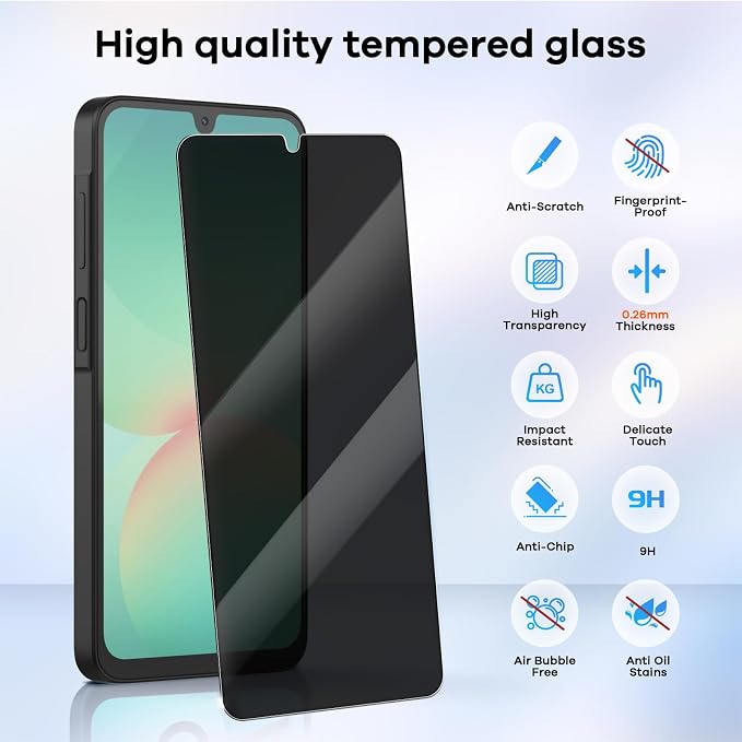 3+3 for Samsung Galaxy A26 5G Privacy Screen Protector Camera Protector | 9H Tempered Glass Cell Phone Protector Camera Lens Protector - Image 3