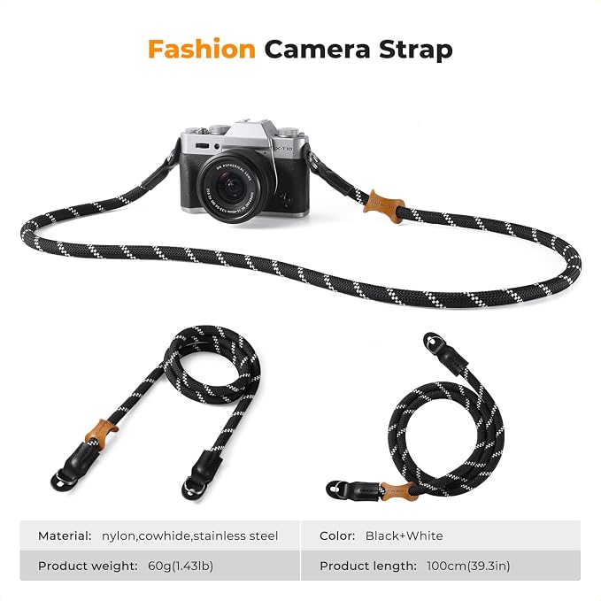 K&F CONCEPT Camera Neck Strap,100cm Camera Shoulder Strap | Nylon Rope, with O-ring for DSLR Camera, for Street Photography, BJ01 - Image 7