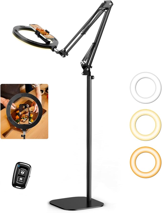 Ring Light with Stand Tripod for iPhone – Evershop 10” Overhead Camera Mount, 70.8” Tall Adjustable Selfie Light with Phone Holder for Video Recording, Photography, Streaming, TikTok, YouTube by Evershop