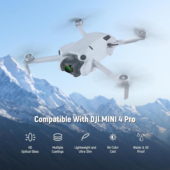 NEEWER Variable ND Filter Set Compatible with DJI Mini 4 Pro, ND2-32 (1-5 Stops) + ND64-512 (6-9 Stops) Multicoated HD Optical Glass Drone Camera Lens Accessories Aerial Photography Video Recording - Image 2