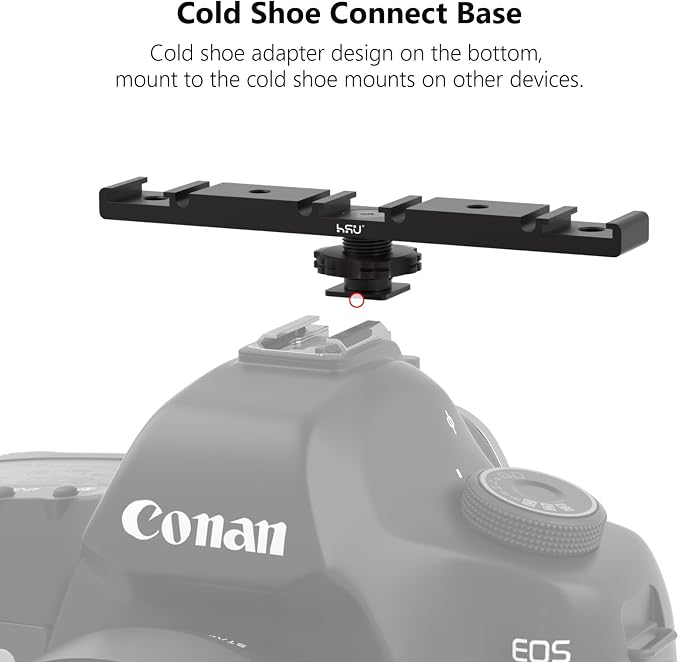 HSU Cold Shoe Mount Bracket, Triple-Head Hot Shoe Mount, and 1/4 Screw Port, Aluminum Cold Shoe Plate Adapter with Cable Slot Bayonet for Microphone, Led Video Light, Monitor (Extension), HGP322L - Image 5