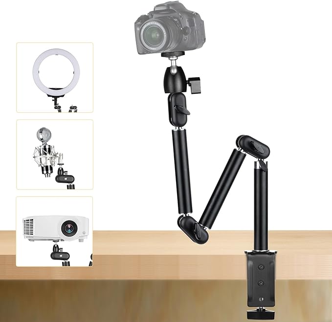 TARION Overhead Camera Desk Mount Articulating Arm with Gear Joints TKA01-M | 3-Section Arm, 6.6lb Load Capacity, 3/8'' Screw and 1/4'' Screw Ballhead, for DSLR SLR Mirrorless Cameras Projector Ringlight by TARION