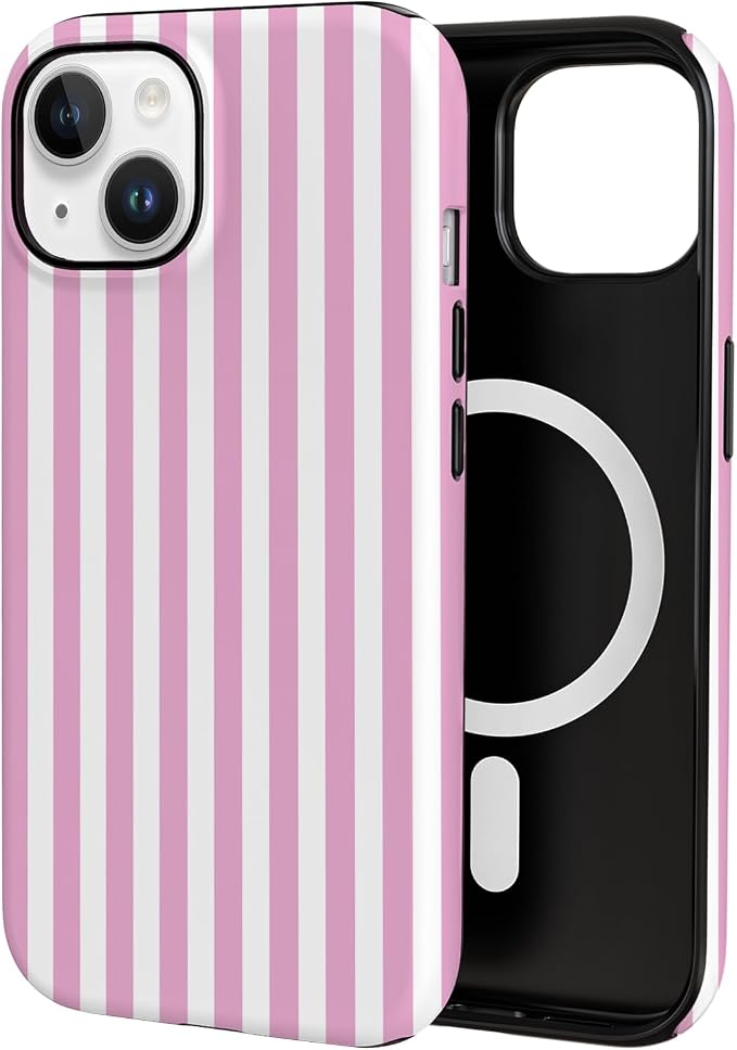 TPU Phone Case for iPhone 13, MagSafe Wireless Charging Compatible, Shockproof Slim Fit Protective Cover with Anti-Yellowing & Raised Camera Protection (Pink Stripe, iPhone 13) by Unknown