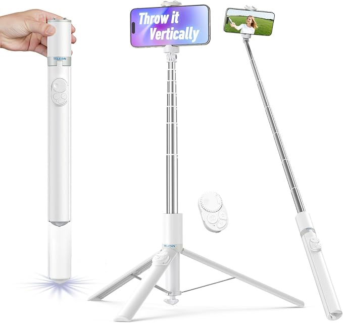 TELESIN 0.1s Auto-Open Phone Tripods with Zoom Remote Control | 67" Extendable Selfie Stick for iPhone 17 16 15 & Samsung Android, TikTok Scrolling Remote, 360° Rotation Phone Clip by telesin