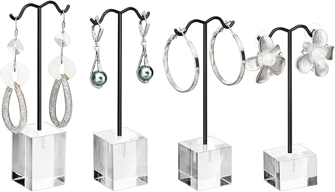 MOOCA 4-Piece Acrylic Earring Display Stand Set, Black | Premium acrylic bracelet and necklace display, easy to assemble for travel, trade shows, home, or retail displays by Mooca