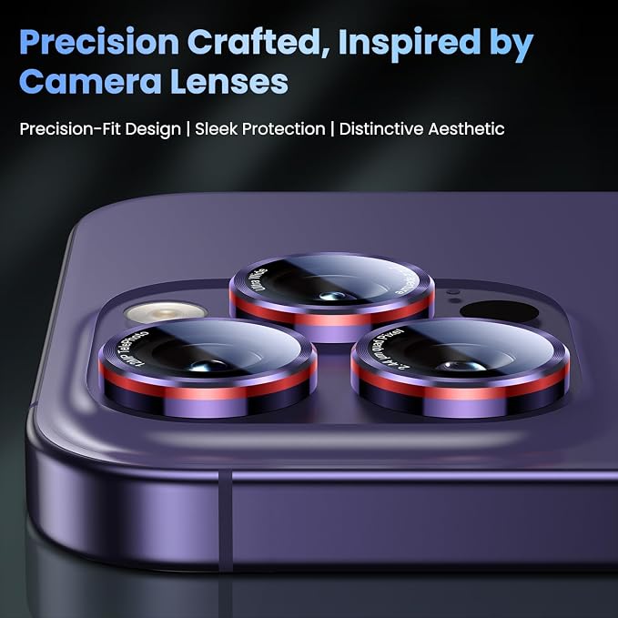 Uyiton for iPhone 17/16/15/14 (Pro Max & Pro) Camera Lens Protector | Unique Lines Text Design, Case-Friendly, Military-Grade Sapphire Glass Metal Camera Cover, Deep Purple+Red - Image 3