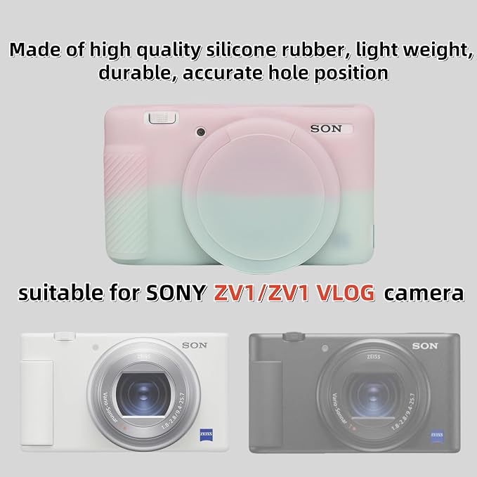 Camera Case for Sony ZV1 Digital Camera.ZV-1 Accessories | Soft Silicone Protective Case Removable Lens Cover,Comes with 2 Screen Protectors and 1 Wrist Strap.(Pink Green Jelly) - Image 2