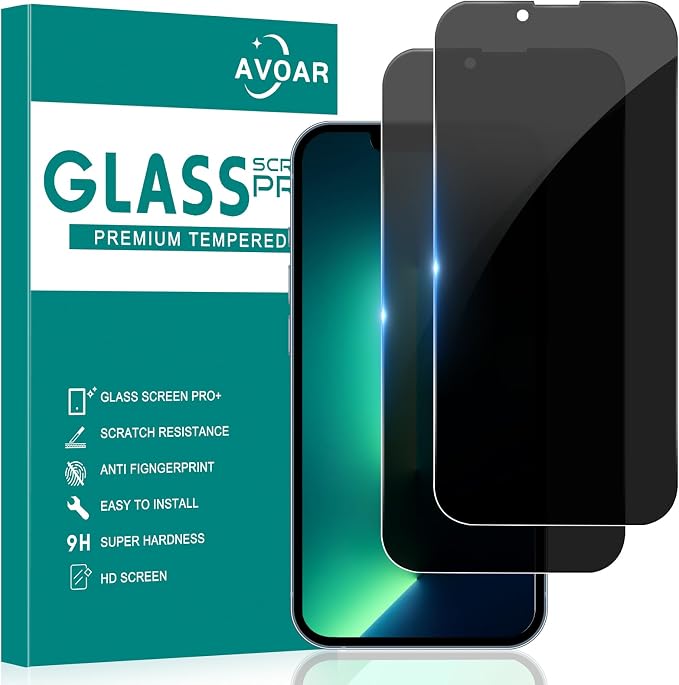 Privacy Screen Protector for iPhone 14 Plus/13 Pro Max, 6.7 Inch | 2 Pack, Tempered Glass Film, Full Screen, Anti-Spy, Bubble Free, Case Friendly by AVOAR