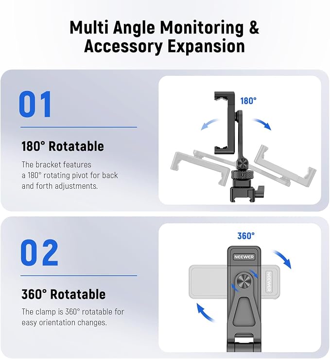 NEEWER Metal Phone Tripod Mount with Cold Shoe NATO Clamp Compatible with DJI RS5 RS4 RS3 Pro RS2 RSC2 Gimbal Stabilizer, 180° Tilt Phone Clip Holder Compatible with iPhone 15 Pro Camera Cage, GA010 - Image 4