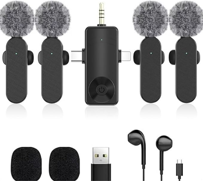 3 in 1/Four in one Wireless Lavalier Microphone for iPhone,iPad,Android,Camera,Computer,mini Noise Reduction Recording Mic Ultra-Low Delay,for Vlog/TikTok/YouTube Live Stream (4 Mic) by Unknown
