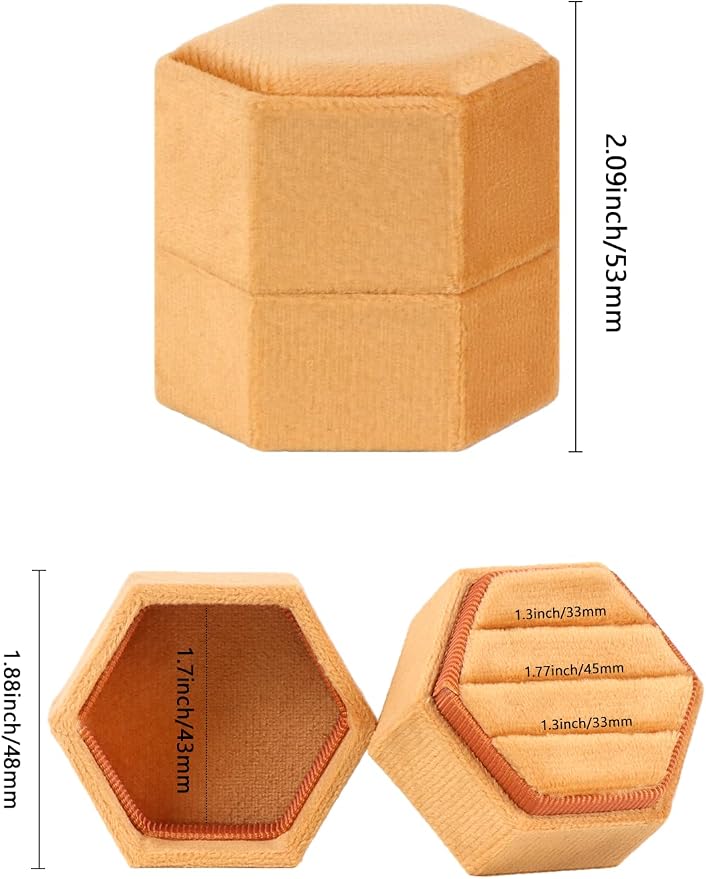 MFXIP Velvet 3 Slots Jewelry Ring Box Engagement Wedding Box Keepsake Box Bridal Photo Ring Triple Slots Hexagon - Image 2