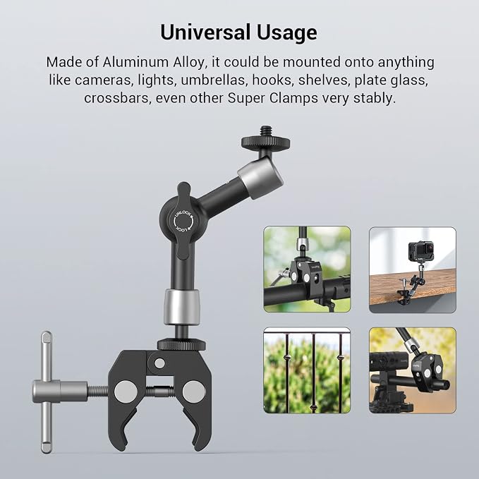 SMALLRIG Super Clamp w/ 1/4" and 3/8" Thread and 5.8 Inches Adjustable Friction Power Articulating Magic Arm with 1/4" Thread Screw for LCD Monitor/LED Lights - KBUM2730 (Pack of 2) - Image 6