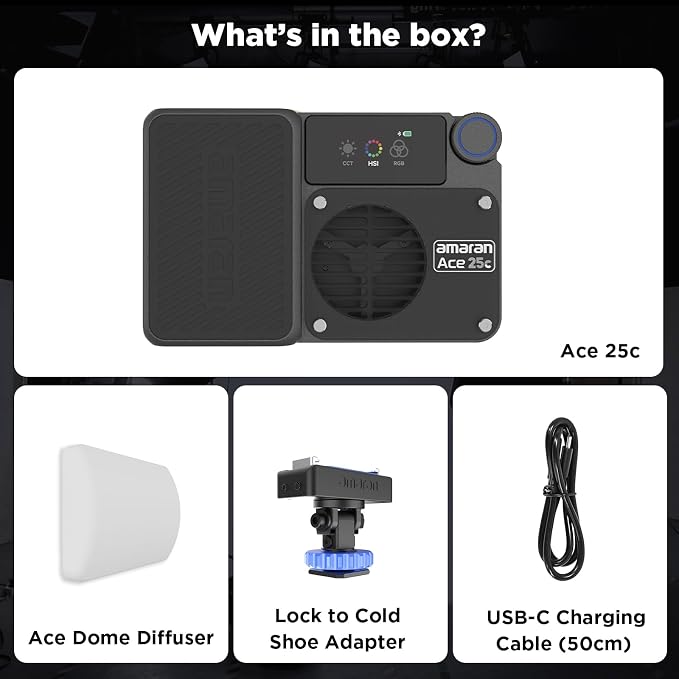 Amaran Ace 25c RGBWW LED Video Light Pocket Creator Light | 32W Boost Mode, 2300K-10000K RGBWW, 1171 Lux Output at 5600K, 4500mAh Battery, USB-C PD Fast Charging, Charcoal - Image 7