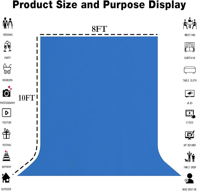 Royal Blue Photography Backdrop for Photoshoot, Fabric 8x10ft | Polyester Studio Photo Backgrounds, Non Reflective, Easy to Hang, for Portrait Shoot, Product, Party Decor, Video Creation - Image 8