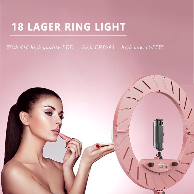 Ring Light 18 INCH Kit,55W6700k Dimmable LED Light, Tripod Stand, Remote Controller,Box for Camera,Smartphone,YouTube,TikTok,Self-Portrait Shooting,CRI95 (Pink) - Image 2