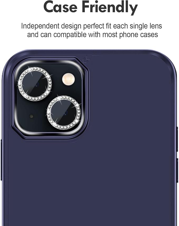 for iPhone 14/14 Plus Camera Lens Protector Bling Diamond, Black | Individual Metal, 9H Hardness, Scratch Resistant, Shockproof, Drop Protection, Case Friendly, Stylish Accessories - Image 6