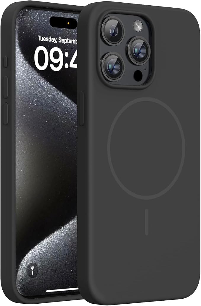 miracase Magnetic for iPhone 15 Pro Max Case, [Soft Anti-Scratch Microfiber Lining], Compatible with MagSafe, Liquid Silicone Case Shockproof Drop Protection Phone Case for 15 ProMax, Black by Miracase