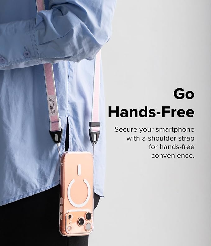 Ringke Phone Lanyard for iPhone 17 Pro Max and Most Smartphones [One-Touch Buckle] Shoulder Strap Adjustable Sturdy Universal Phone Crossbody Neck Lanyard for Travel Essentials - Stripe Pink - Image 3