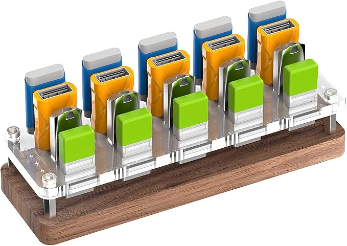 20 Slots Wooden Memory USB Flash Disk Card Case, TF Card Box and Micro SD Drive Card Holder Desk, U-Shield Memory Storage Racks by AODUKE