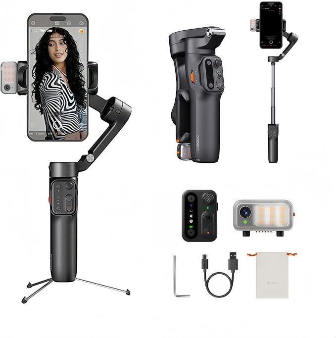 Hohem iSteady V3 Gimbal Stabilizer, Magnetic AI Tracking, Removable Remote, 3-Axis Smartphone Gimbal with Built-in Telescopic Rod and Tripod, Perfect for Content Creators(Black) by Hohem