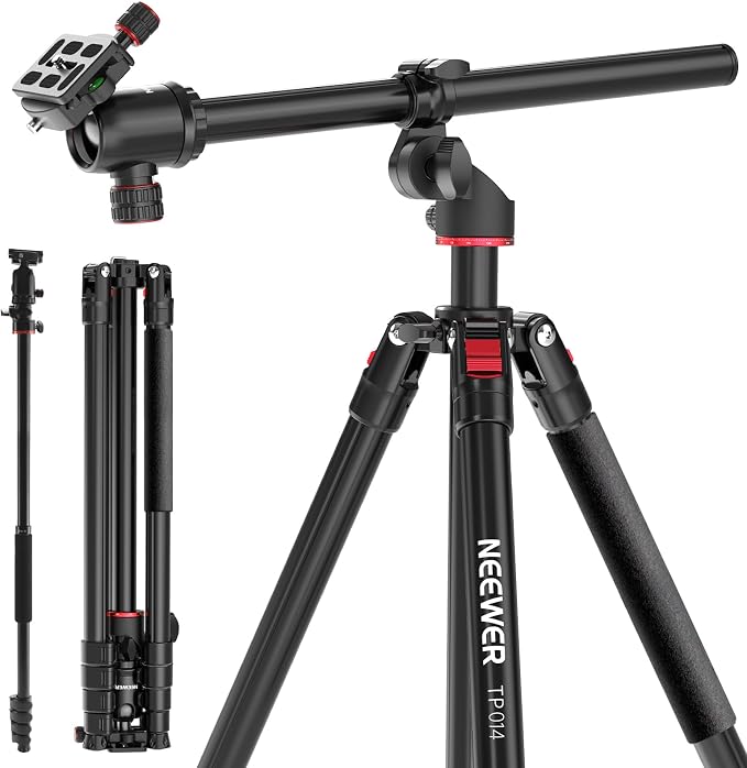 NEEWER Basics Overhead Camera Tripod Monopod with Ball Head & Horizontal Center Column, 76 Inch Tall Metal DSLR Video Travel Stand, Arca Type QR Plate & Inverted Legs, Max Load 17.6 lb, TP014 by Neewer