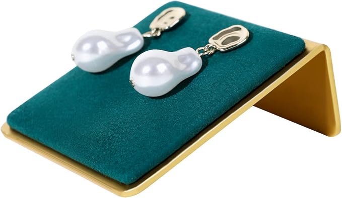 Gold earring stands and displays for show, Green velvet earring holders, Jewelry display stands for selling【Green】 by GemeShou