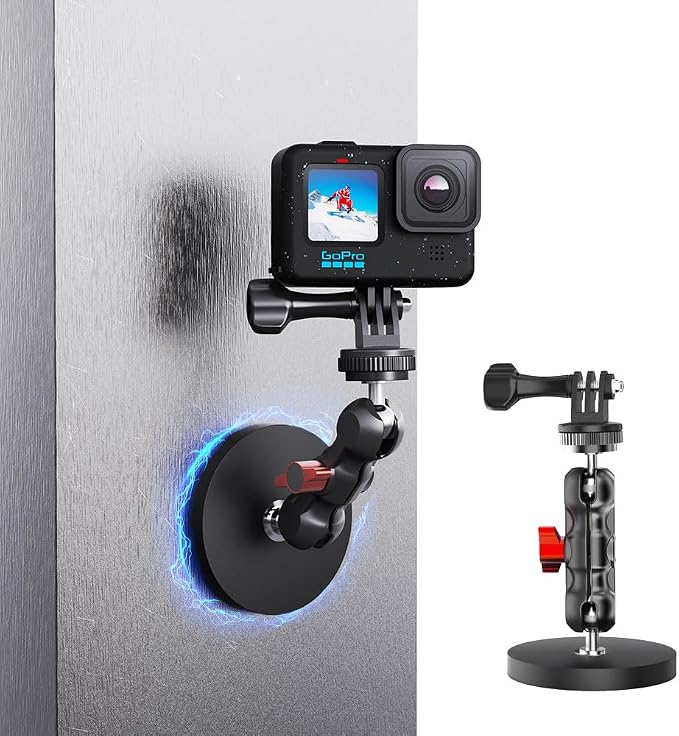 Magnetic Camera Mount, Magnetic Camera Car Mount with 2 Ball Head Attach to All Metal Surfaces Compatible with GoPro Hero 13/12/11, DJI Osmo 360, Action 6/5 Pro/4, Insta 360 X5/X4, AKASO nd More by SKEZN